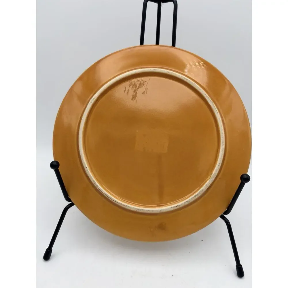 Ceramic Decorative trivet Farm Scene Pumpkin Patch Brown Multicolor Round Glossy